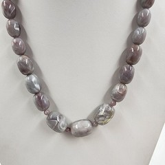 Gray Lavender Polish Marbled Agate Faux Pearl Beads Statement Necklace 12″ Drop