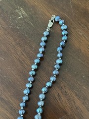 Freshwater Pearl Necklace 16″ Hand Knotted Peacock Iridescent 925 Clasp