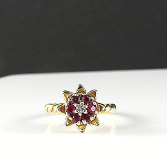 Vintage Solid 14K Yellow Gold Ring Ruby Diamond Cluster Fine Fancy Jewelry