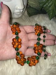 Louis Rousselet Rare Gorgeous Gripoix Green & Amber Glass In 25 Inches Long! D5
