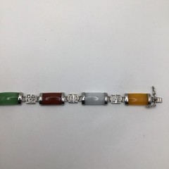 Sterling 925 FAS Asian Segmented Semiprecious Stone Gems Bracelet Vintage 7.5”