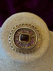 Vintage Israel 935 Silver Citrine Amethyst Cabochons Filigree Brooch Pin