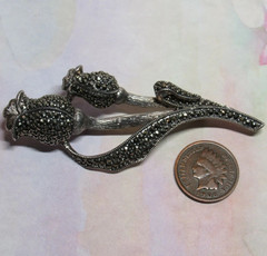 Genuine Solid Sterling Silver with Marcasite Stones Tulip Leaf Flower Pin 14.5g