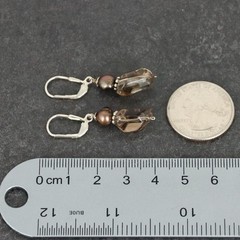 Smoky Quartz Pearl Dangle Latchback Earrings | Vintage Sterling Silver 925