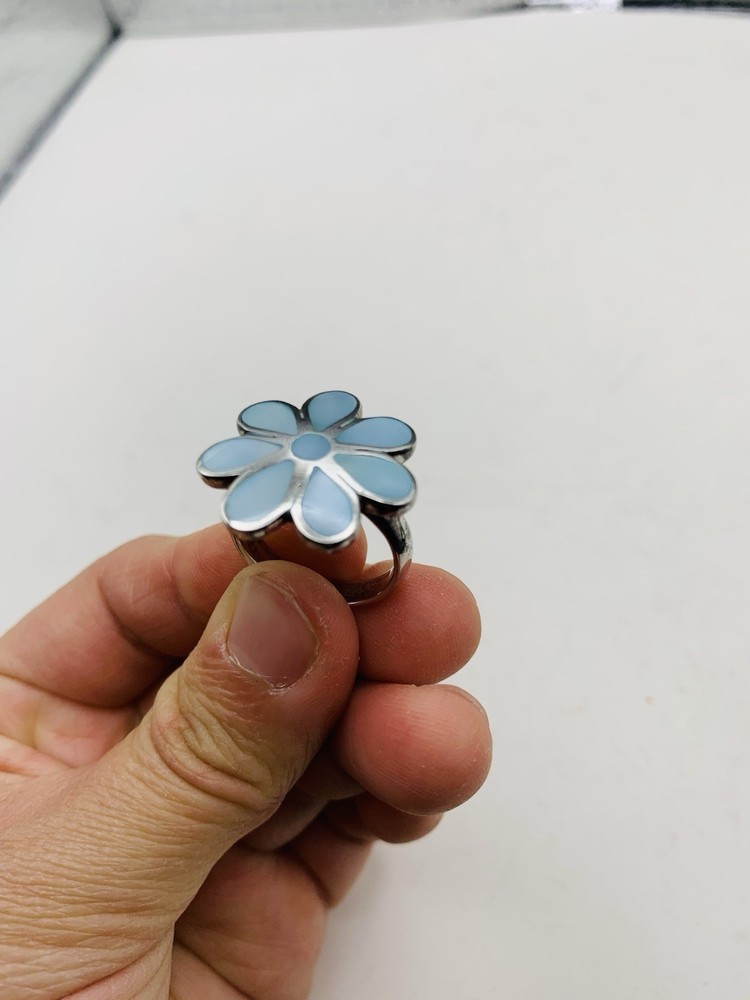 Vintage Sterling Silver Size 6 Spring Pastel Blue Flower Statement Cocktail Ring