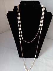 Vintage White Gladd Bead Long Opera Necklace Gold Tone Chain Link 24 in