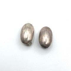 Vintage Silver Tone Oval Dome Clip On Earrings Minimalist Mid Century Style