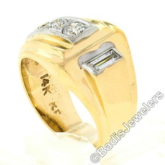 Unisex Vintage 14k TT Gold 0.66ctw European & Baguette Diamond Buckle Band Ring