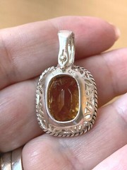 MICHELLE ALBALA LARGE CITRINE QUARTZ RING & PENDANT NECKLACE ENHANCER SET 925 SS