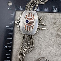 Antique Victorian Enamel Shield Pendant Double Albert Watch Chain Neck1ace 19”