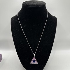 Vintage Ross Simons Silver 925 Italy Trilliant Tri-Color CZ Necklace 18″