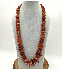 Baltic Amber Honey Necklace Graduated Chip Bead UV Reactive VTG 28 In