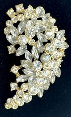 Vintage Rhinestone Brooch Leaf Nature Design RADIANT! Large 2 1/2 inches Long!