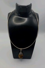 Vintage Milor Italy Necklace Sterling Silver With Tigers Eye Pendant 16.5”