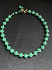 Signed Miriam Haskell Green Glass Bead Necklace Jade Look Vintage