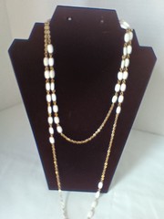 Vintage White Gladd Bead Long Opera Necklace Gold Tone Chain Link 24 in