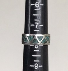 925 Sterling Silver Ring Band Blue Turquoise Inlay Triangle Pattern Size 8