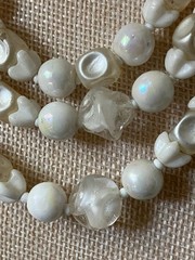 Vintage White Glass Beaded Necklace Bracelet Set Opalescent MCM Bridal
