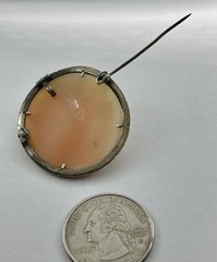 Vintage Carved Shell Rose Cameo Pin Brooch Pendant High Relief 800 Silver Frame