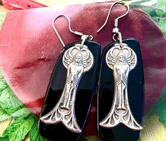 Egyptian Style Earrings On Tempered Glass Silver Tone On One Side