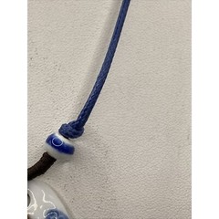 Blue White Porcelain Pendant 20″ Cord Adjustable Necklace Hand Painted
