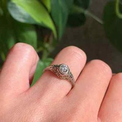 Art Deco Vintage Lab Created Diamond 14K White Gold FN Filigree Engagement Ring