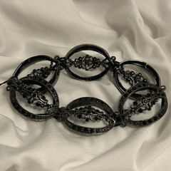 Monet link bracelet black crystal filigree marcasite Victorian Gothic glam art