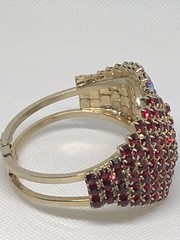 Red AB Rhinestone Crystal Demi Parure Clamp Bracelet Clip On Earring Set