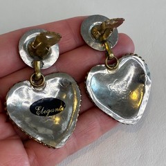 Vintage Heart Earrings Mixed Metal Gold Silver Tone Clip On Statement Elegante