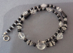 Antique Art Deco Glass Bead Necklace Black & Clear 17″ Re-Strung