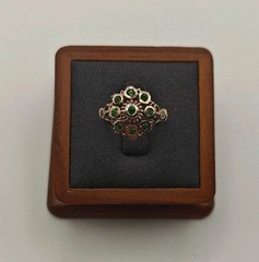 Vtg US8.25 Rose Gold Plated Green Stone Cocktail Ring 3.07g