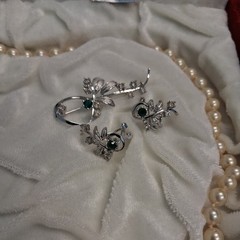 Vintage Orquidea Majorca man made Pearl & Sterling Silver Jewelry Set Velvet Box