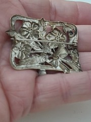Vintage Silver Plate 2″ Pin Brooch Flowers Bouquet w Bow 1940s Jewelry Victorian