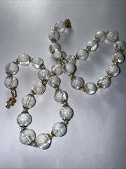 Necklace 10mm White Czechoslovakia ? Art Glass 10mm Barrel Clasp 18” Summer