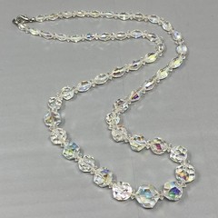 Heavy Crystal Glass Beaded Necklace Aurora Borealis Coated Faceted Long 23″