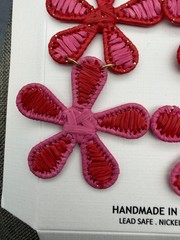 Piper K Flower Pierced Earrings 3.5 In Drop Red Pink Raffia Boho Barbie Retro