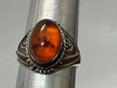Vintage 925 Sterling Silver Baltic Amber Ring – Size 5.25