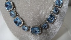Vintage Monet Blue Rhinestone Collar Necklace w Bonus Stud Earrings