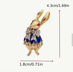 GOLD RHINESTONE ENAMEL BROOCHPIN SET EASTER WHITERABBITBUNNY ALICE IN WONDERLAND