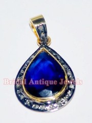 0.80ct Rose Cut Diamond Sapphire 925 Silver Victorian Look Pendant