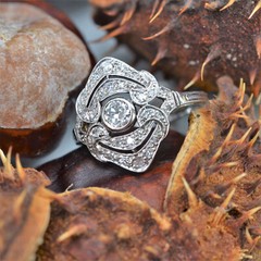 French Art Deco Inspired Cocktail Ring 2.3 Ct Lab Created Diamond 10k White Gold