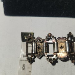 Vintage Purple Cabochon Ornate Link Bracelet Silver Tone Victorian Style 6.25 in