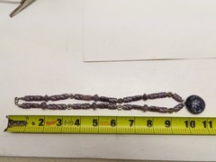 Vintage Necklace Purple Beaded Art Glass Silver Tone D5383