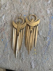 Vintage Brass Earrings Broken Tribal Statement Dangle Unstamped 3.5 Inches NG