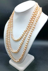 Vintage Baroque Pearl Necklace Cream Champagne Flapper Long Individual Knot 64″