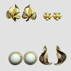 Lot Of 4 Signed Trifari Gold Tone Clip Earrings Pre‑1955 & 1955–1969 Styles