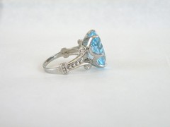 Vintage Sterling Silver 925 Large 13CT Natural Heated Blue Topaz Ring Size 7