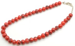 Vintage Sterling Silver Red Ox Blood Magnesite Bead Necklace 18″ Long 74 Grams