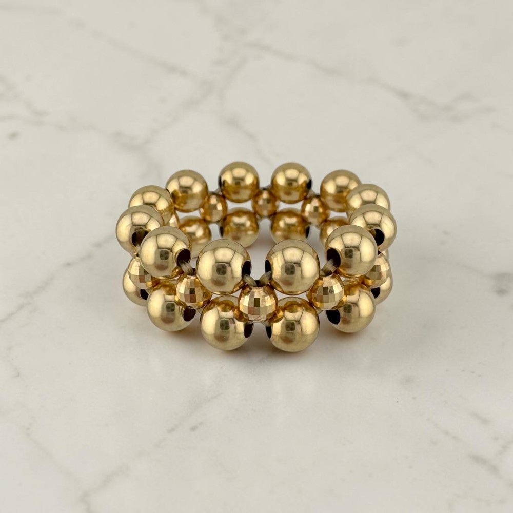 Vintage 14 Karat Yellow Gold Stretchy Bead Ring One Size Fits Most