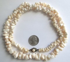 116g 30in VINTAGE ANGEL SKIN CORAL GRADUATED BRANCH BEAD NECKLACE SILVER CLASP